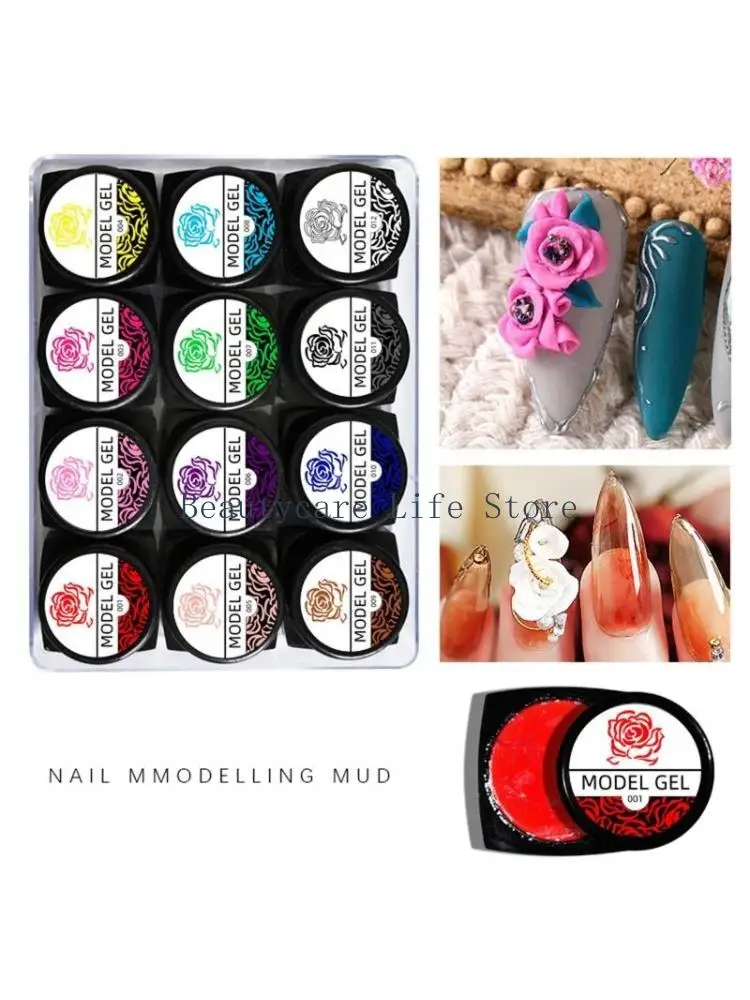 

652C 12 цветов/набор 3D резной гель для ногтей Гель-лак для рисования Нелипкий 3D твердый УФ-гель для резьбы Клей Soak Off