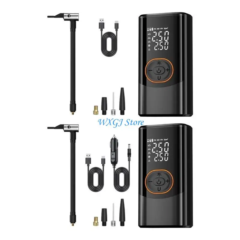 37JE Intelligent Tire Inflator With Wireless Charging Automatic Pressure Detection For Cars Bikes Emergency Lighting System