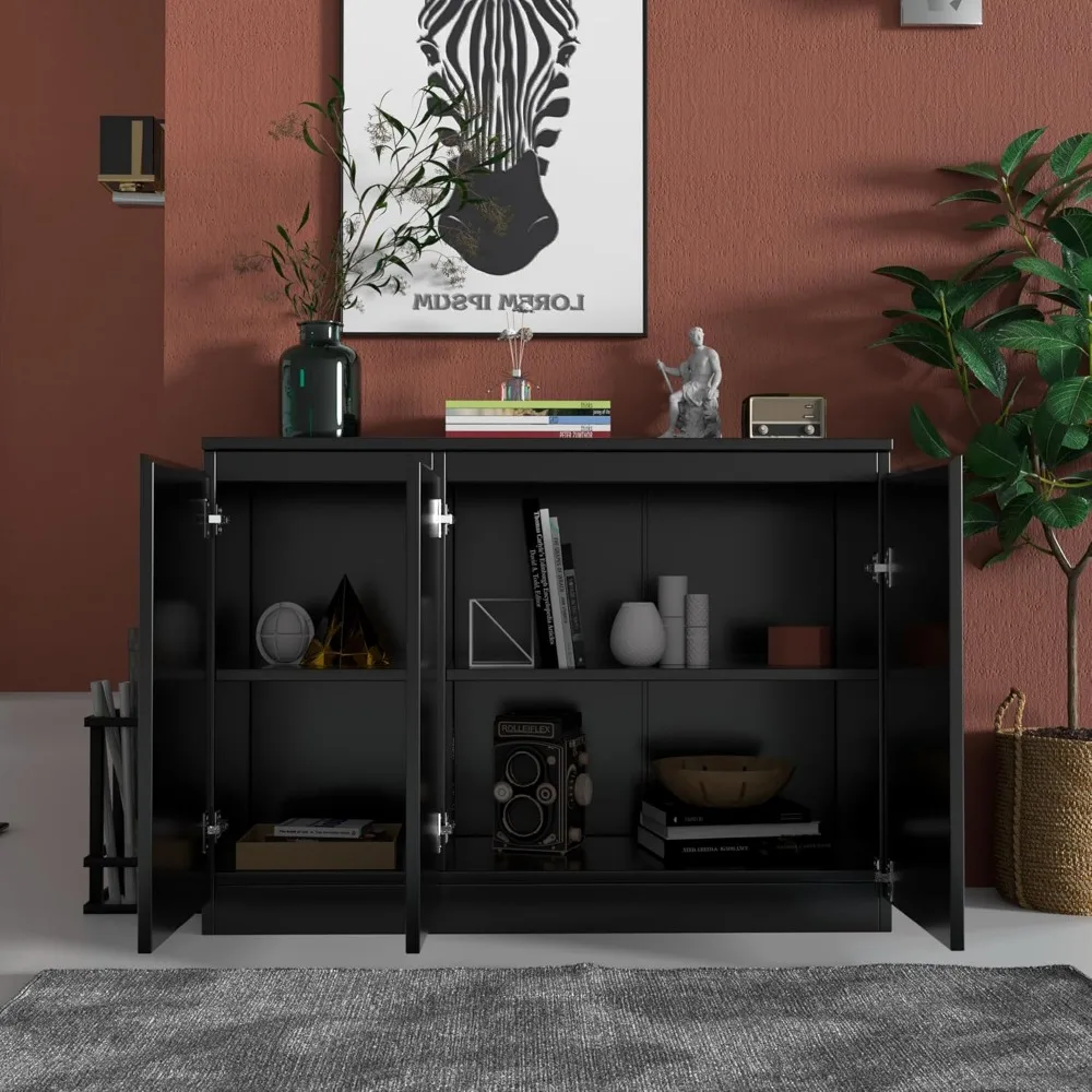 خزانة تخزين بوفيه سوداء مع 3 أبواب، خزانة بار القهوة 43 بوصة، خزانة جانبية لبوفيه المطبخ لغرفة المعيشة والمطبخ