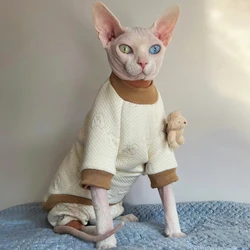 Clothes for Sphynx Cat Thick Light Cotton Sweatershirt for Kittens Dogs Winter soft Jumpsuit for Devon Rex Beige Coat for Cat