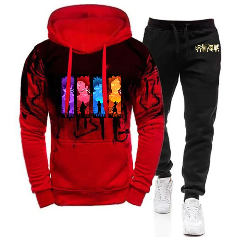 2025 Spring And Autumn Jujutsu Kaisen Printing Men's New Gradient Color Set Gojo Satoru Hoodie+Casual Sweatpant Suit