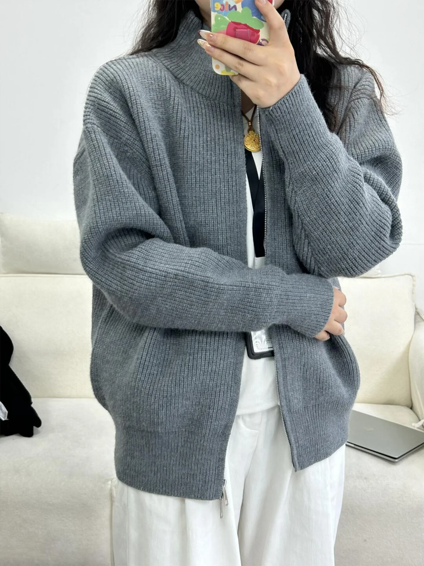 

Light ey Knitted Cardigan Sweater Men's Sle Korean Lazy Chic Top Cleanfit Hoodie Zipper Closure Regular Fit Long Sve