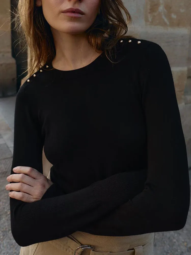 High-End Knitted Sweater with Flat Needle Buttons New Arrival for Women Winter Faion Slim Fit Long Sve round Ne Pullover