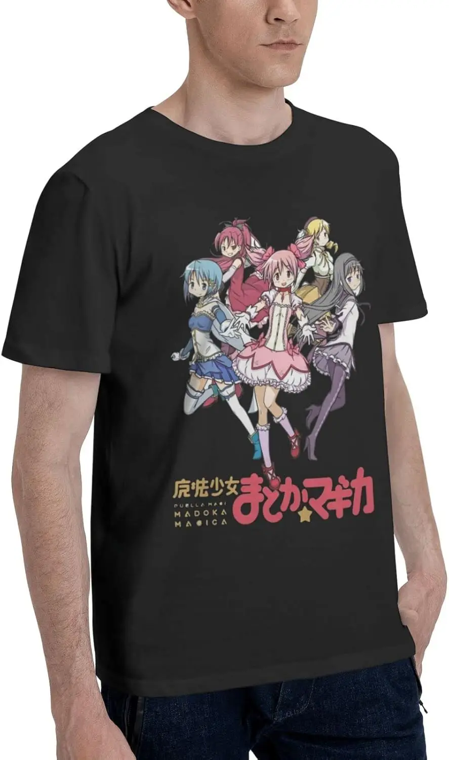 Anime 3D Printing T Shirt Puella Magi Madoka Magica Men Short Sleeve Shirts Fashion Summer Tee Black