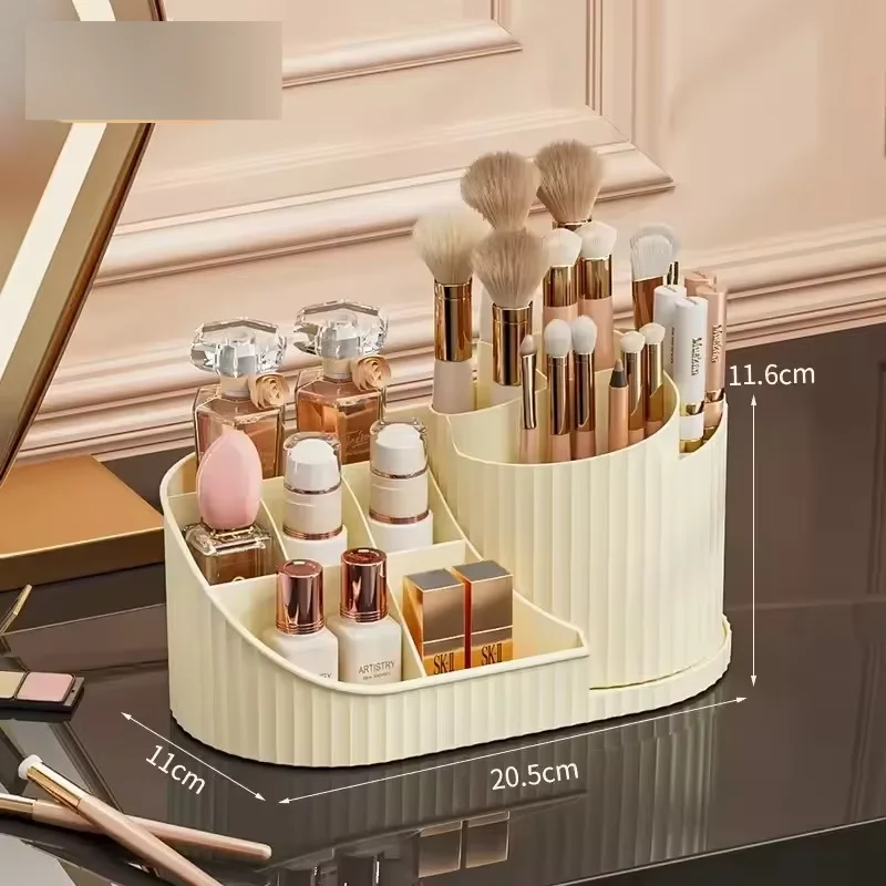 Rotating Vanity Makeup Organizer with Brush Holder, Large Spinning Cosmetic Storage for Skincare, Perfumes and Lotions