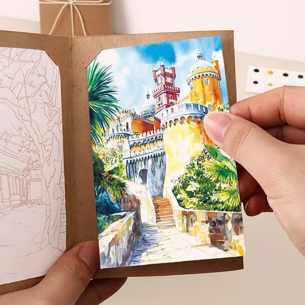 12 Colors Solid Pigment Watercolor Painting Book Organ Folding Kraft Paper Watercolor Book Thick Folding Storage Book Adult