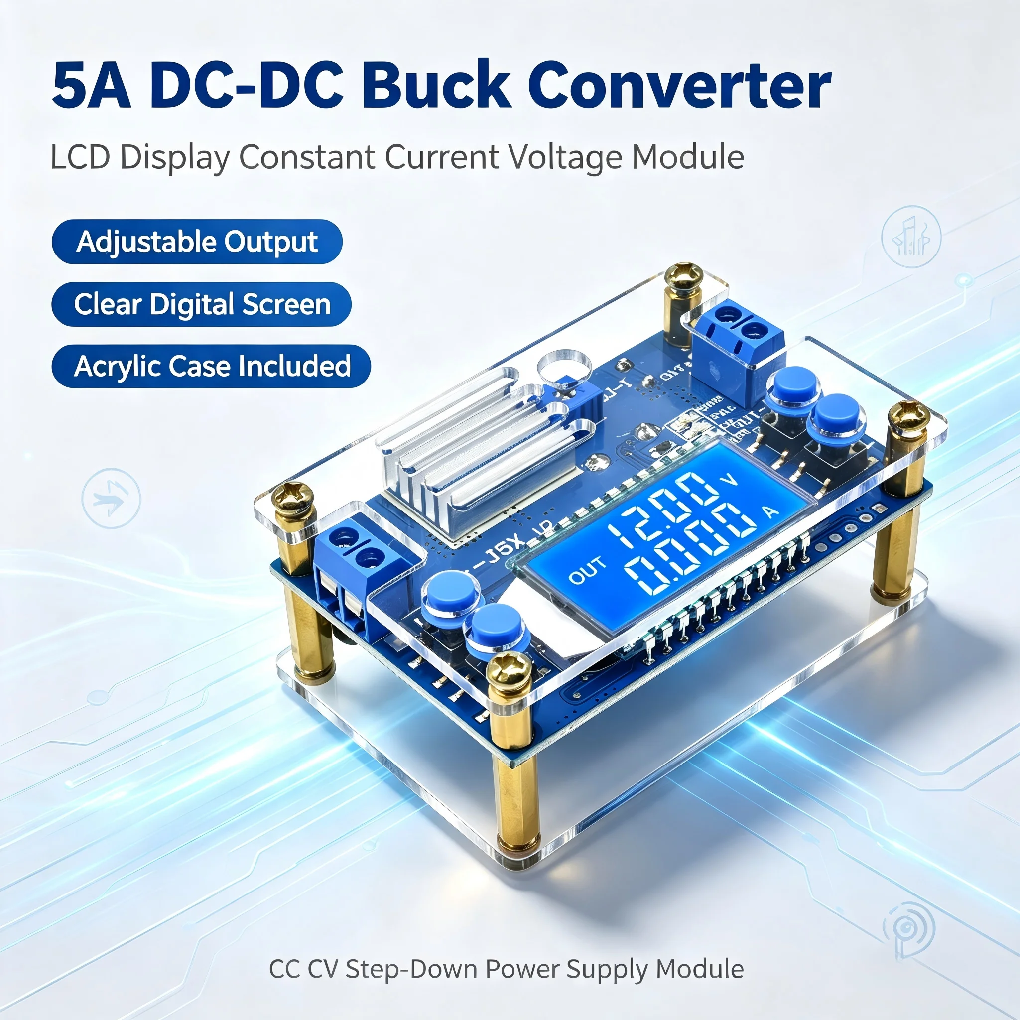 LCD Digital DC-DC CNC Step Down Buck Module 6.5 -36V to 1.2-32V 5A adjustable Constant Current Constant Voltage Converter + case