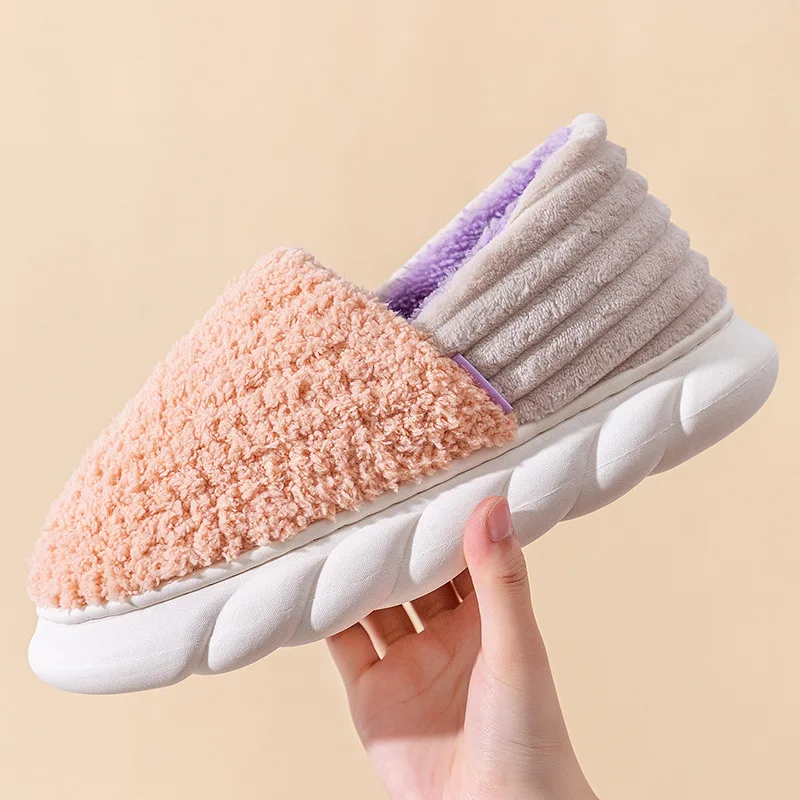 Cotton Slippers Women Winter Plus Velvet Warm Couple Comfortable Breathable Cotton Shoes Non-slip Step on Shit Feeling Slippers