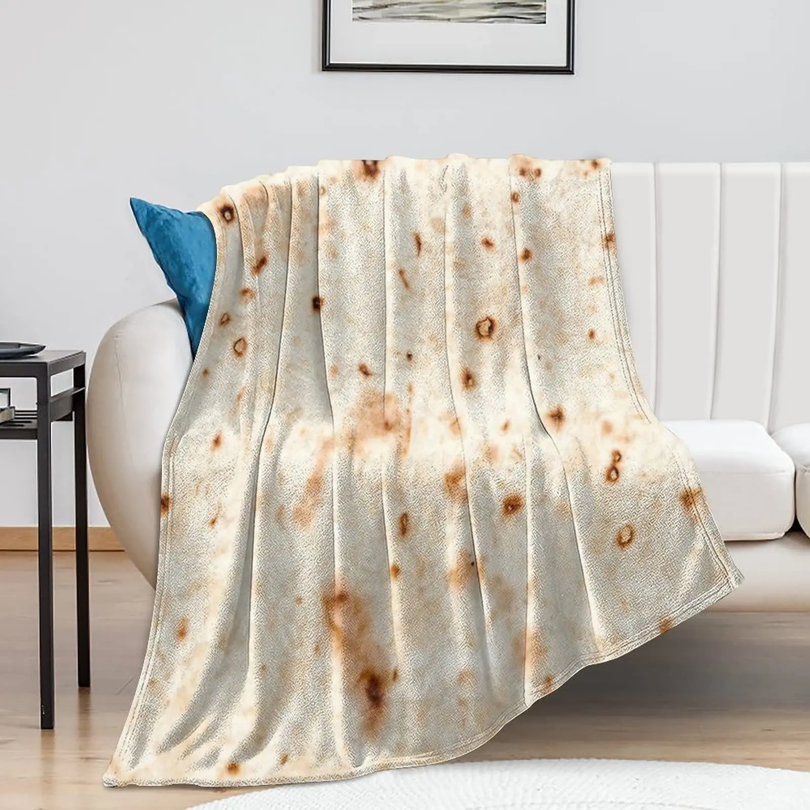 1pc Soft and Warm Mexican Tortilla Print Flannel Blanket for Couch, Sofa, Office, Bed, Camping, and Traveling