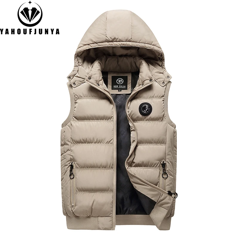 Men Autumn Sleeveless Fleece Warm Detachable Hooded Vest Men Winter Outdoors Casual Solid Pocket Zipper Fashion Vest Male Coat