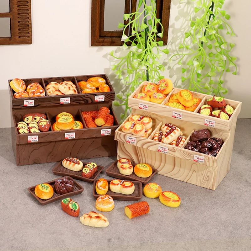 Children Mini Bread Cabinet Miniature Simulation Bread Food Dessert Play Model Ornaments Supermarket Scene Play House Toys