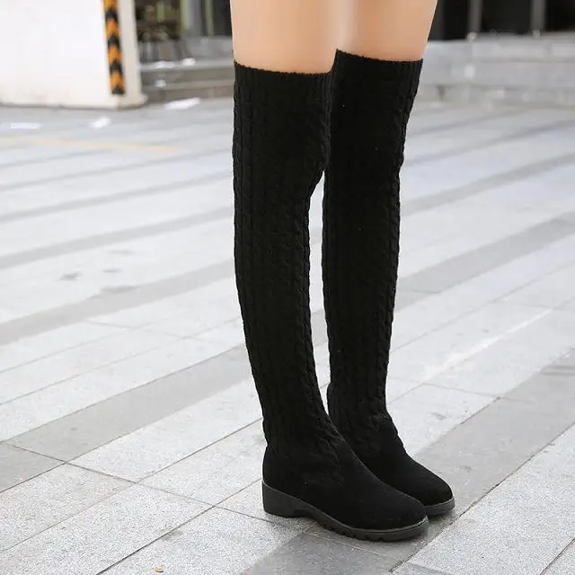 2024 Autumn and Winter New Fashion Knitted Wool High Socks Boots for Women Wedges Over The Knee Long Elastic Skinny Boots