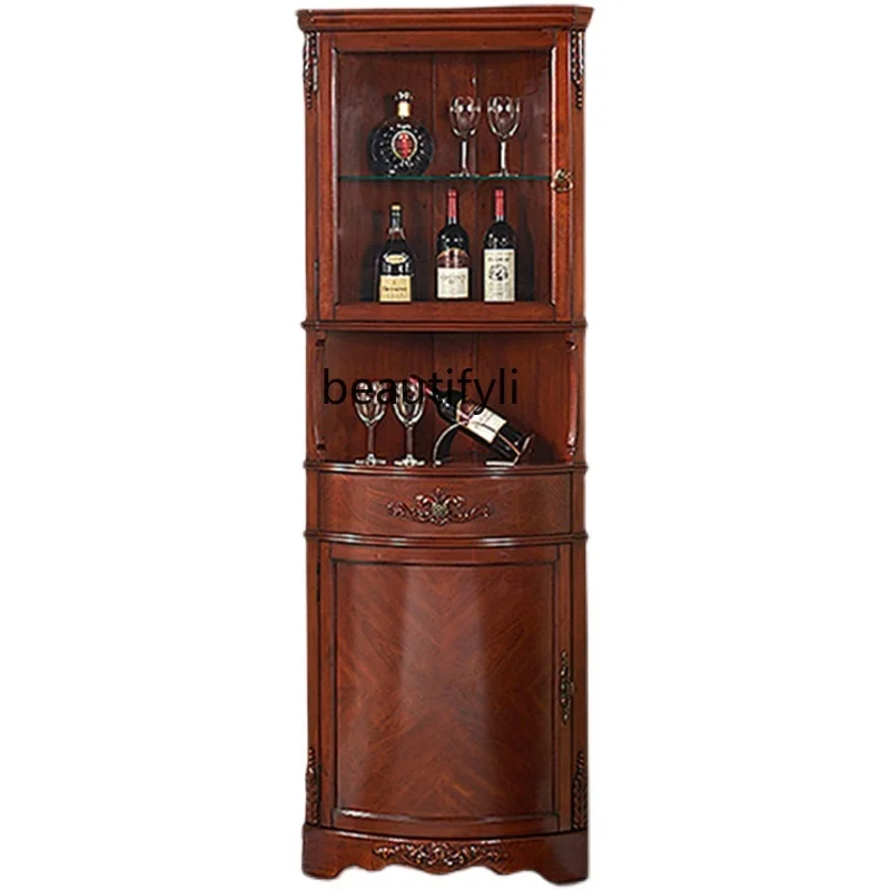 

American Country Solid Wood Corner Cabinet Living Room Corner Wine Cabinet Retro Corner Locker