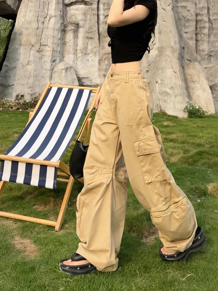 

Retro Heavy Duty Multi Pocket Work Pants Street Casual Loose Fit Women's Jeans Natural Waist Cotton Spring Summer New Arrival