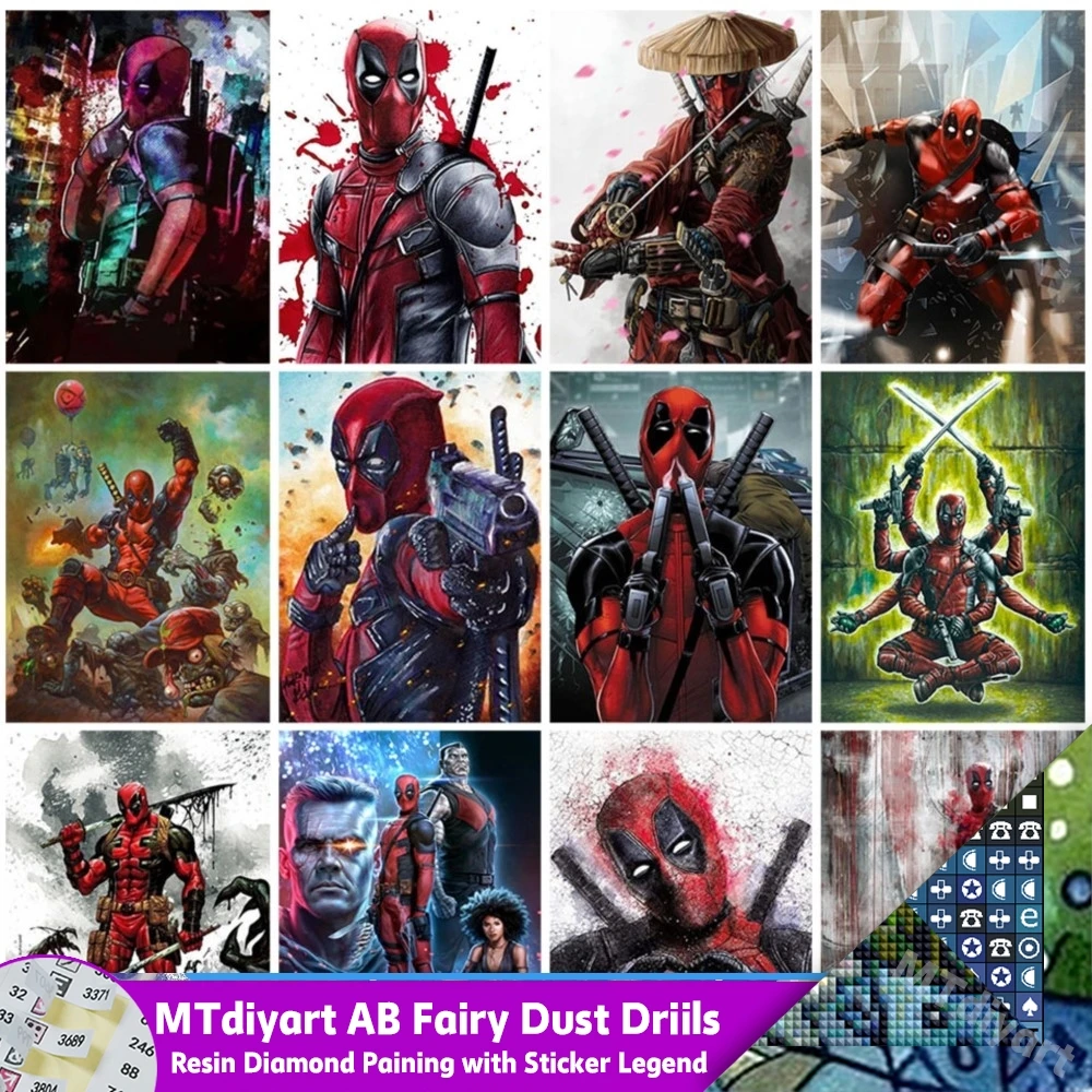 Fairy Dust AB Sticker Legend Deadpool Diamond Painting Print Canvas Border 5D Full Movie Character Kit Mosaic Art Decor With DIY