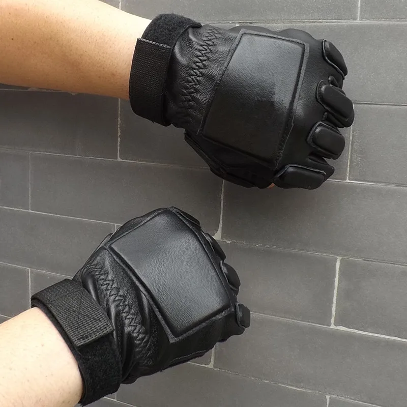 Guantes sin dedos de cuero para hombre, manoplas sin dedos para amantes, guantes de conducción de cuero tácticos para exteriores de medio dedo negro para hombre