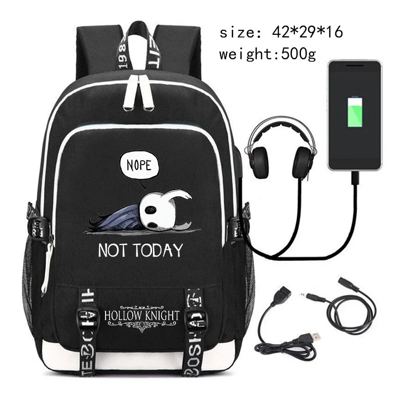 Hollow Knight Nope Not Today Print Backpack Teenager Laptop Backpack Usb Charging School Backpacks Men Outdoor Travel Backpack
