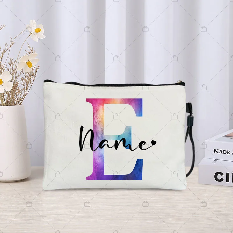 Personal isierte Name angepasste Tasche Farbverlauf Brief Make-up Veranstalter Taschen Reise Toiletten artikel Kits Lehrer Geschenke Frau Kosmetik beutel