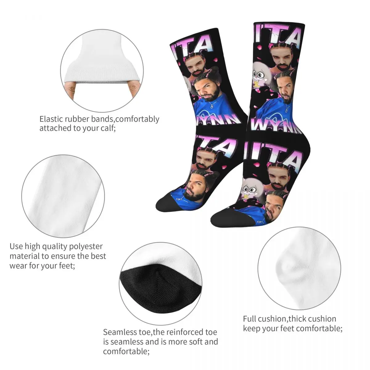 Crazy Design Anita Max Wynn Meme Sports Socks Polyester Middle Tube Socks for Women Men Non-slip