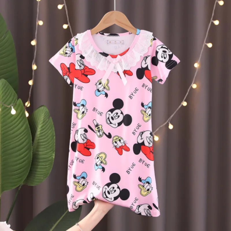 New Children's Nightdress Minnie Dress Girls Clothes Elsa Cartoon Pajamas Girl Nightgown ShortSleeve Kids nighty Dress