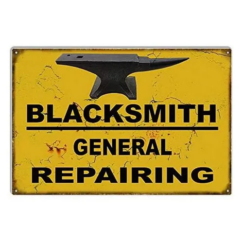 Blacksmith Metall-Blechschild mit Amboss-Grafik, Industriedekor, rustikales Sammlerstück