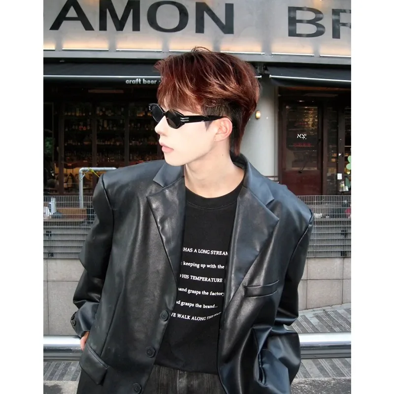 Black PU Leather Jacket Men's Style Korean Version Autumn Fashionable CleanFit High-End Feel Male Model Casual Wear Coat