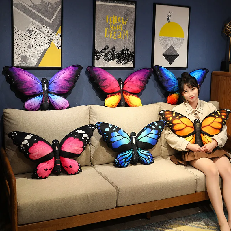Cute Simulation Colorful Butterfly Plush Toys Soft Stuffed Animals Lifelike Multicolor Butterfly Throw Pillow Cushion Home Decor