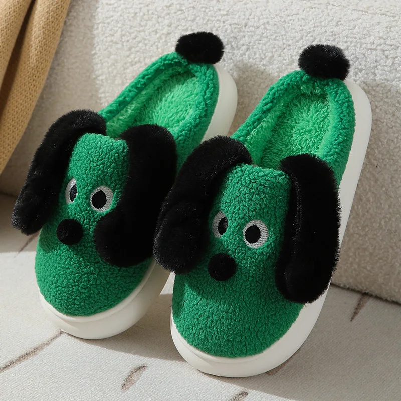 

Winter Warm Women's House Shoes Flat Big Eyes Dog Cartoon Kawaii Plush Cotton Indoor Slipper Funny Fuzzy Floor Slippers