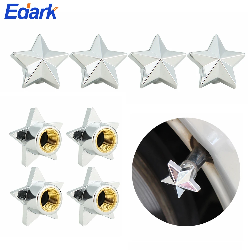 4Pcs Star Style Copper Core Car Tire Valve Caps Dust Covers Universal Pentagram Shaped Car Styling for Universal Cars Motorcycle