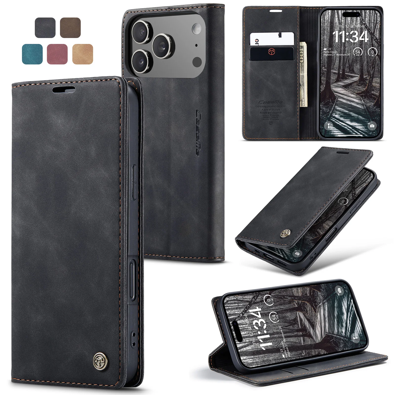 Luxuriöse Retro-Hülle für Apple iPhone 17 Pro, mehrere Kartenfächer, Standfunktion, Handyhülle für 17 Pro Max 17 Air 16e Leder-Geldbörse
