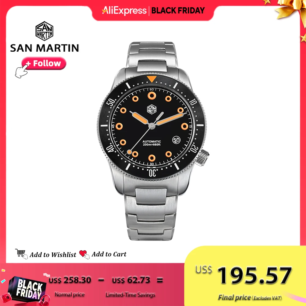 

San Martin 39.5mm Men Diver Watch YN55 Automatic Mechanical Original Design Watches Sapphire Waterproof 200M Luminous SN0142