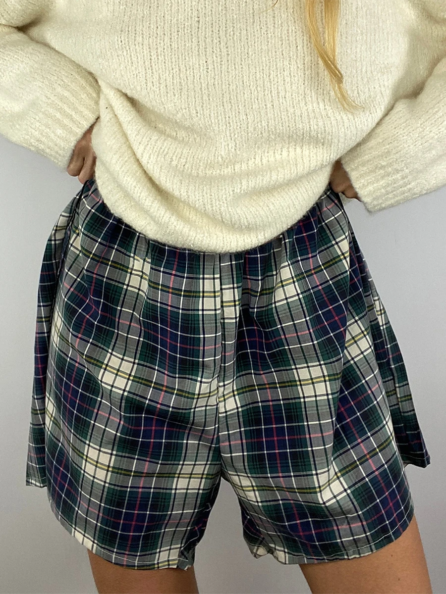 

Women s Y2k Lounge Shorts Elastic Low Waist Wide Leg Plaid Shorts Casual Pajama Bottoms Boxer Shorts Sleepwear