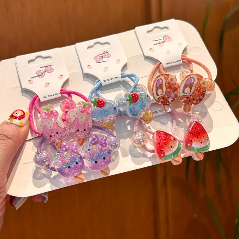 

2 Pieces Cute Cartoon Noctilucent Watermelon Kids Elastic Hair Bands Children Hair Ties Girls Hair Accessories Baby Headdress
