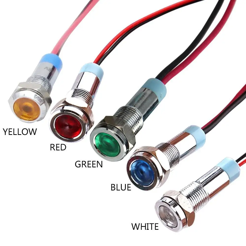 6mm LED waterproof metal indicator light signal light with wire 12V 220V Red/yYellow/Blue/Green/White Metal Button