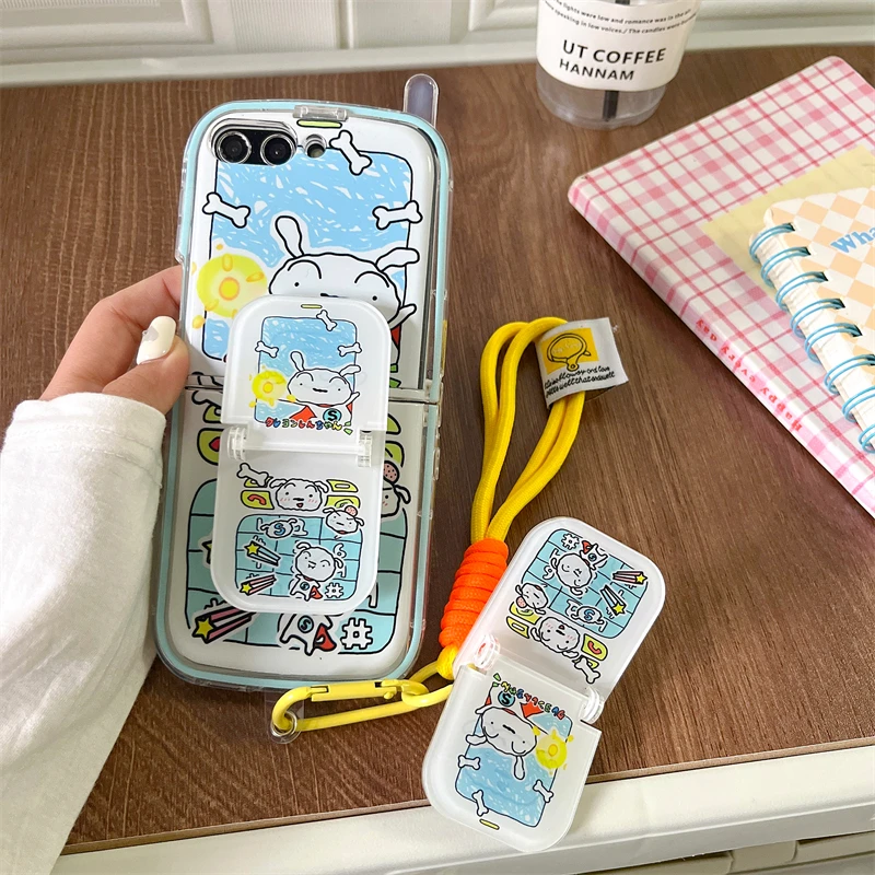 Cute Cartoon Japan Anime Crayon Shin-chan Nohara Shiro Phone Case For Samsung Galaxy Z Flip 7 6 5 Hard TPU Cover For Z Flip 4 3