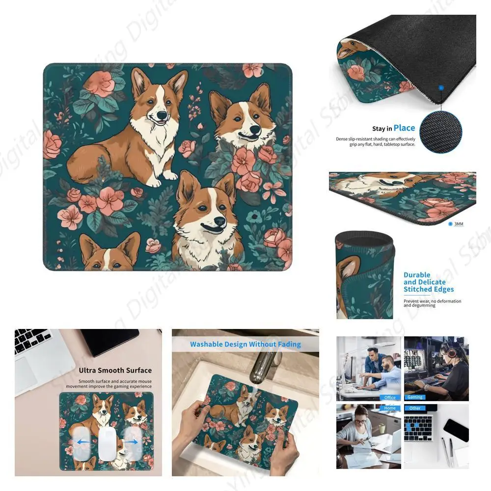 Corgi Hehua Mouse Pad Non Slip Non Slip Rubber Cute Style Mouse Pad Office Decoration For Games Work Computer 18*22cm