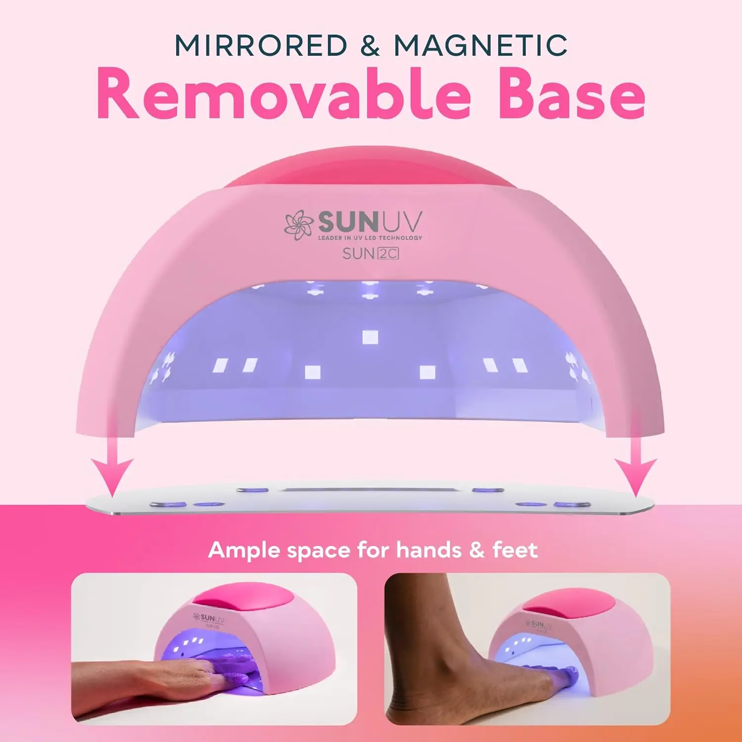 Lampe à ongles UV LED avec 4 réglages de minuterie, sèche-vernis gel 33 LED, base amovible à capteur automatique rose