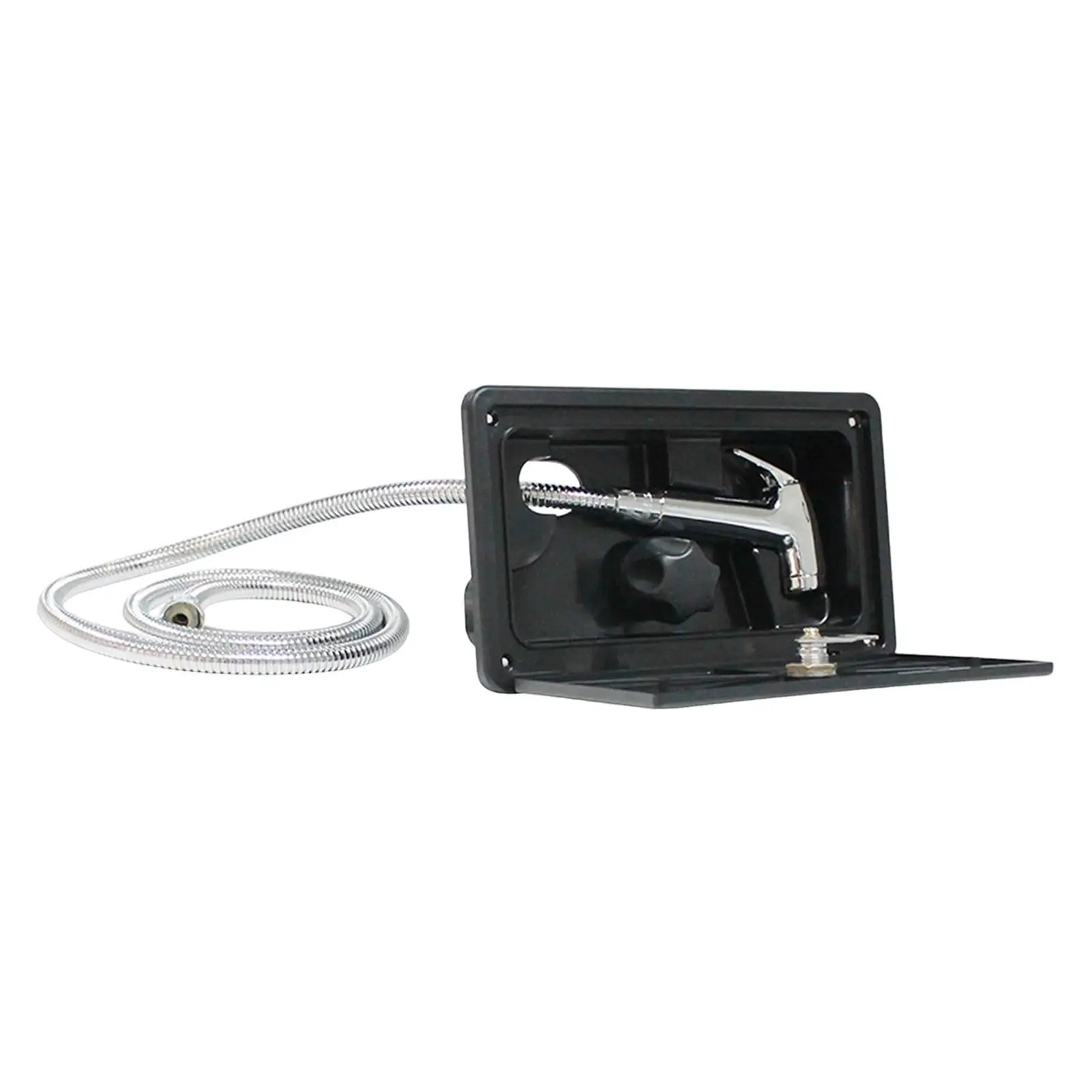 RV Exterior Shower Box Kit with Portable Stainless Steel Pull Out Shower Head for Motorhome Camping Outdoor Use