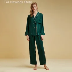 Solid Color Ice Silk Pajamas Women's Spring and Summer New High-end Ice Silk Satin Home Clothes Long-sleeved Thin Suit