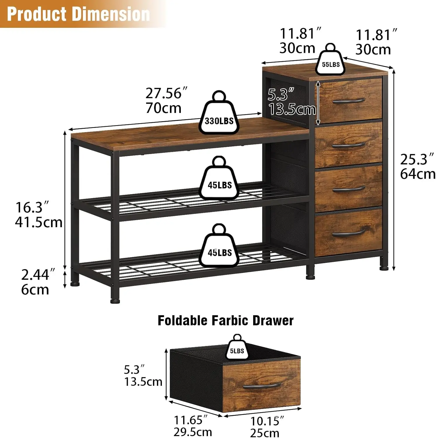 Four Drawer Bench Seat Industrial Shoe Storage
