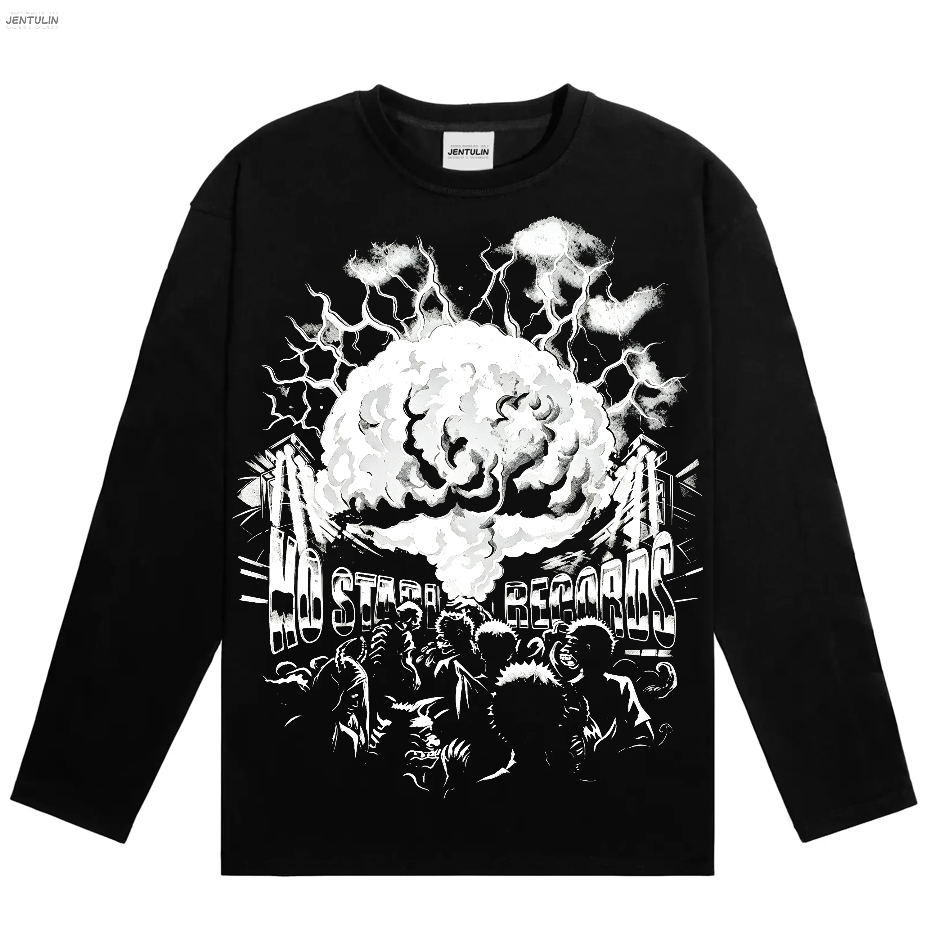 Y2K Streetwear Women Loose Long Sleeve T Shirt Y2K Aesthetic Vintage Explosion Cloud Graphic Print Casual Pullover
