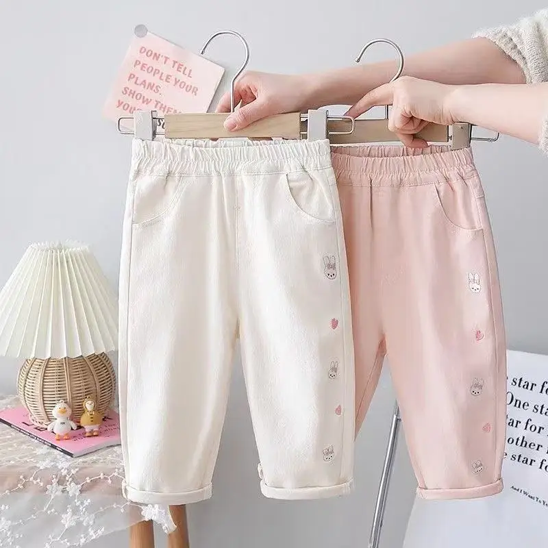

Kids Girls' Spring and Autumn Pants 2025 New Baby Cotton Embroidered Pants Children's Baby Pants Outward Fashion