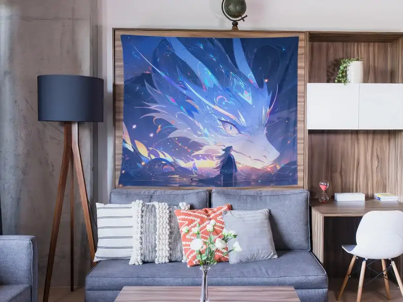 Dragon fantasy tapestry anime wall art mythical creature poster bedroom decor fantasy dragon print vivid colors cosmic design
