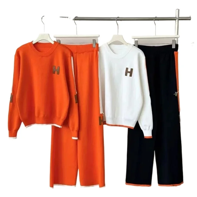 

2 piece sets woman outfits Long Sleeve Knitted Shirt Top Loose Wide Leg Pants Elegant Women's Two Piece Set New in matching sets