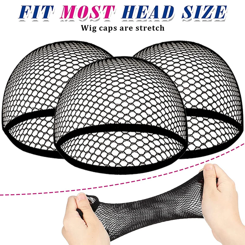 Elastic Hair Nets Snood Mesh Wig Cap Stretchable Hairnets Comfortable Unisex Stocking Cap For Women Open Ended Free Size Black