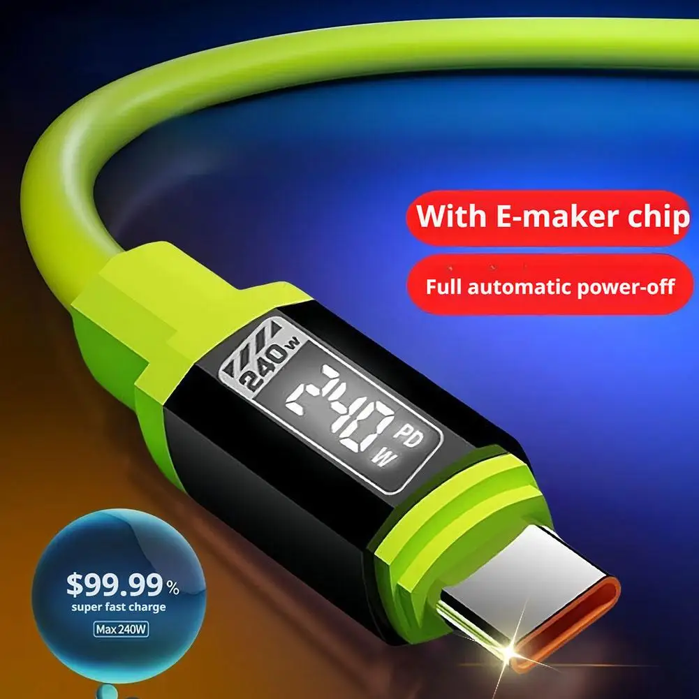 240W USB Type-C oplaadkabel met Power Display Snel opladen Oplader voor iPhone Samsung Huawei Mobiele telefoonkabel 1-2m