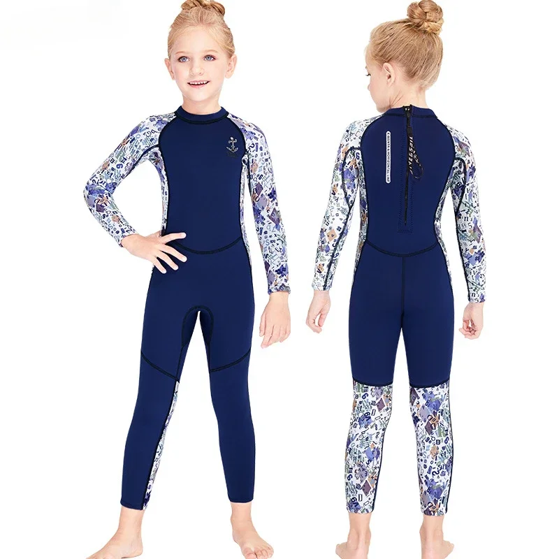 New kid Wetsuit for Diving 2.5mm Warm One-piece Long-sleeved Thickened Anti-cold Autumn and Winter Swimming Clothes for Girls