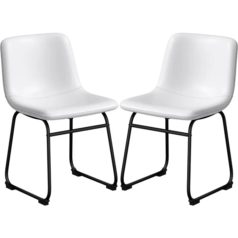 Dining Chairs Set of 2, 18 Inch Modern Armless Dining Chair with Back, Faux Leather Kitchen Dining Room Chair