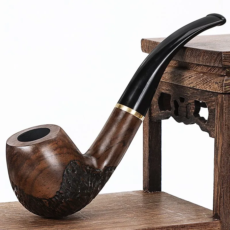 New 9MM Filter Solid Wood Dry Pipe Smoking Craft Brown Ebony Smooth Engraved Handmade Tobacco Pipe