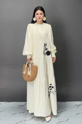 2024 Autumn New Elegant Folds Printed Loose Long Dresses Women Fashion Patchwork Long Sleeve Dress Ladies Wholesale J325